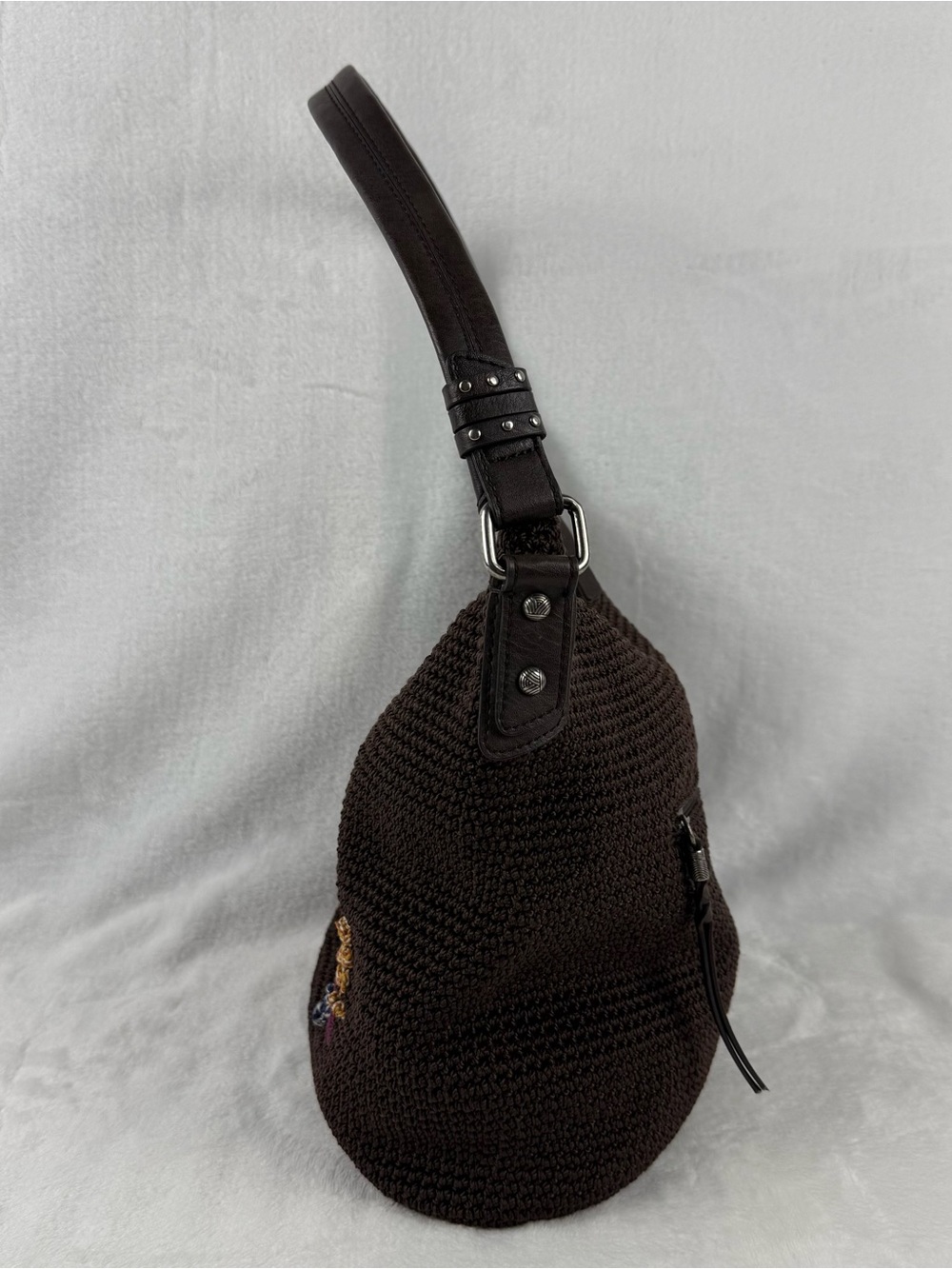 The Sak Sequoia Coffee Leaf Woven Hobo Shoulder Bag Brown Zip Top Purse - Picture 4 of 15